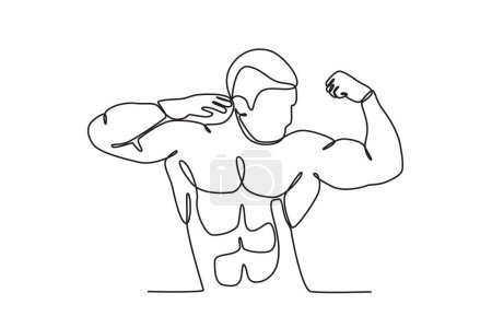 Illustration for An athletic man active workout. Bodybuilding one-line drawing - Royalty Free Image