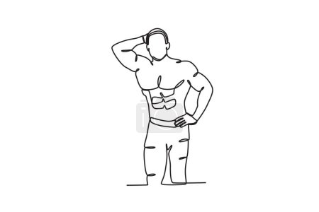 Illustration for A man showing his abs. Bodybuilding one-line drawing - Royalty Free Image