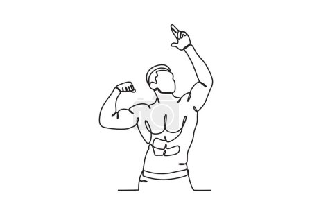 Illustration for A man poses proudly showing his muscles. Bodybuilding one-line drawing - Royalty Free Image