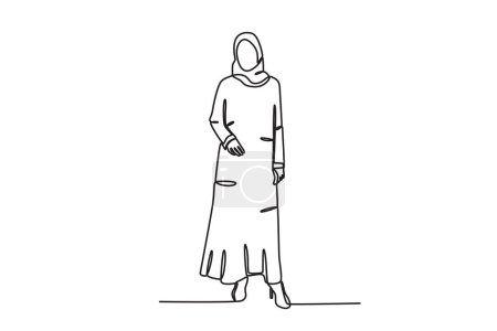 Illustration for An Arab woman wearing an abaya. Abaya one-line drawing - Royalty Free Image