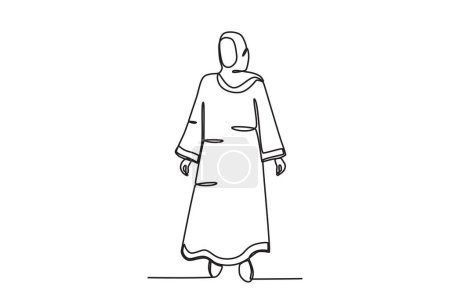 Illustration for A woman wearing Islamic clothing. Abaya one-line drawing - Royalty Free Image