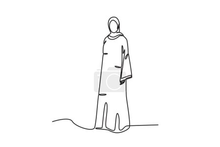 Illustration for A woman wearing an abaya. Abaya one-line drawing - Royalty Free Image