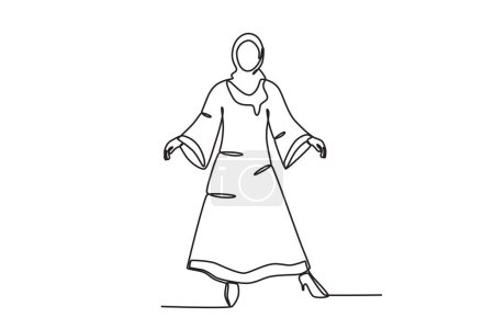 Illustration for A beautiful woman wearing a traditional Arabic dress. Abaya one-line drawing - Royalty Free Image