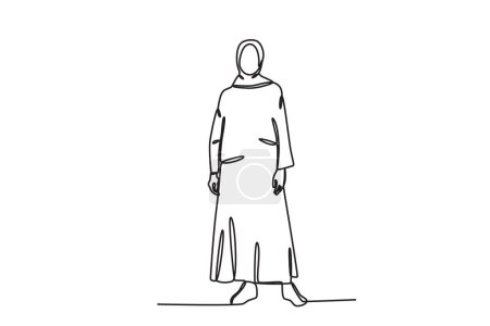 Illustration for A woman dressed in Muslim dress. Abaya one-line drawing - Royalty Free Image