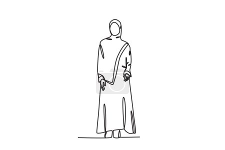Illustration for An elegantly dressed Muslim woman. Abaya one-line drawing - Royalty Free Image