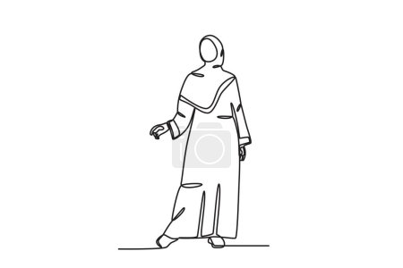 Illustration for A young woman wearing an abaya. Abaya one-line drawing - Royalty Free Image