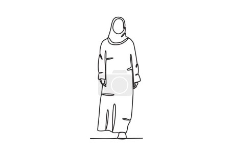Illustration for A woman walking wearing an abaya. Abaya one-line drawing - Royalty Free Image
