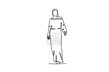 Illustration for A woman wears an abaya gracefully. Abaya one-line drawing - Royalty Free Image