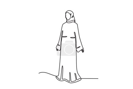 Illustration for A woman wearing Arabic clothes. Abaya one-line drawing - Royalty Free Image