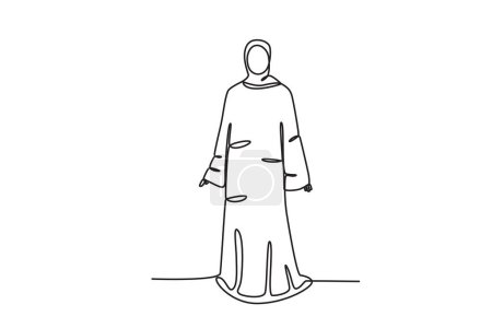 Illustration for Front view of a woman wearing an abaya. Abaya one-line drawing - Royalty Free Image
