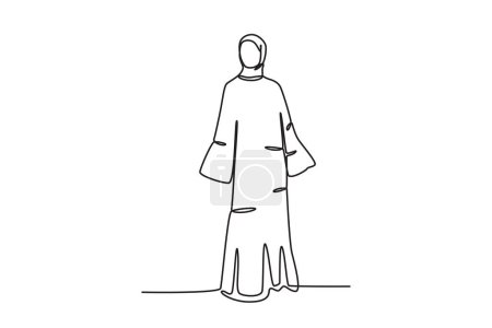 Illustration for A woman wearing an abaya looks sideways. Abaya one-line drawing - Royalty Free Image