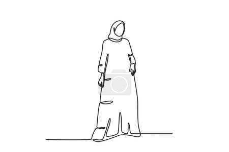 Illustration for A young woman wears an abaya while stylishly. Abaya one-line drawing - Royalty Free Image