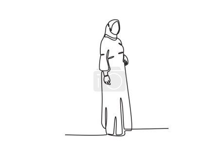 Illustration for Side view of a woman wearing Muslim clothing. Abaya one-line drawing - Royalty Free Image