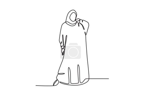 Illustration for A woman posing wearing an abaya. Abaya one-line drawing - Royalty Free Image