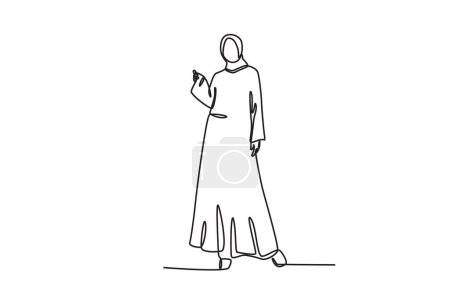 Illustration for A woman wearing an Arabic fashion. Abaya one-line drawing - Royalty Free Image