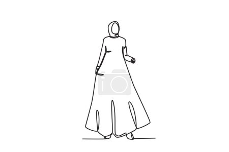 Illustration for A beautiful woman in an abaya outfit. Abaya one-line drawing - Royalty Free Image