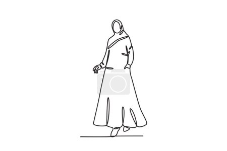 Illustration for A woman wearing a Muslim dress. Abaya one-line drawing - Royalty Free Image