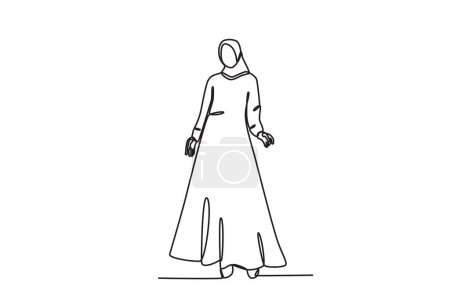 Illustration for A female model wearing an abaya. Abaya one-line drawing - Royalty Free Image