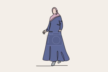 Illustration for Color illustration of a woman wearing an abaya. Abaya one-line drawing - Royalty Free Image