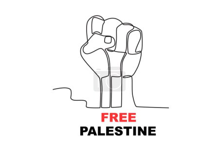 Ilustración de Un puño cerrado en defensa de Palestina. Palestina solidaridad dibujo de una línea - Imagen libre de derechos