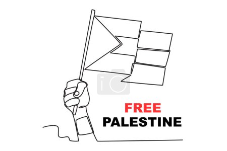 Ilustración de Una mano ondeando la bandera palestina. Palestina solidaridad dibujo de una línea - Imagen libre de derechos
