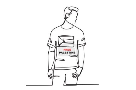 Ilustración de Un hombre defendiendo Palestina. Palestina solidaridad dibujo de una línea - Imagen libre de derechos