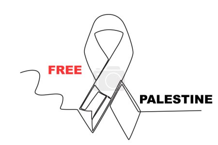 Ilustración de Una cinta defendiendo a Palestina. Palestina solidaridad dibujo de una línea - Imagen libre de derechos