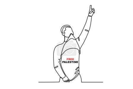 Ilustración de Un hombre levanta las manos en defensa de Palestina. Palestina solidaridad dibujo de una línea - Imagen libre de derechos