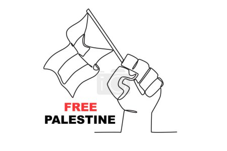 Ilustración de Ilustración Una mano sosteniendo una bandera palestina. Palestina solidaridad dibujo de una línea - Imagen libre de derechos