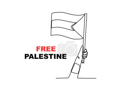 Ilustración de Una mano en alto la bandera palestina. Palestina solidaridad dibujo de una línea - Imagen libre de derechos