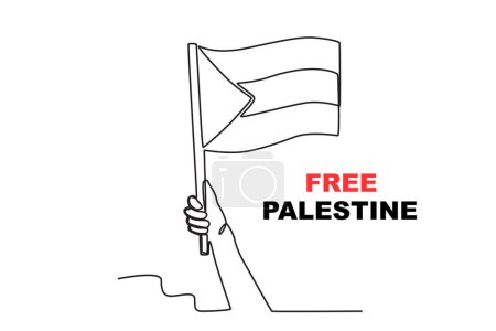 Ilustración de Una bandera palestina se mantiene en alto. Palestina solidaridad dibujo de una línea - Imagen libre de derechos
