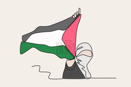 Ilustración de Ilustración a color de una mujer que defiende Palestina. Palestina solidaridad dibujo de una línea - Imagen libre de derechos