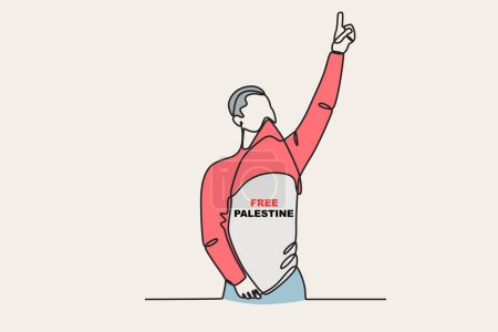 Ilustración de Ilustración a color de un hombre salvando Palestina. Palestina solidaridad dibujo de una línea - Imagen libre de derechos