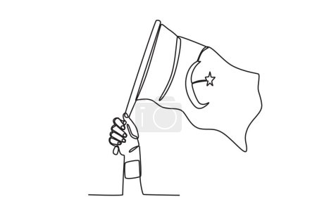 Illustration for A hand-held high the flag. Pakistan Day one-line drawing - Royalty Free Image
