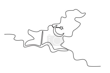 Illustration for A map with the symbol of the country of Pakistan. Pakistan Day one-line drawing - Royalty Free Image