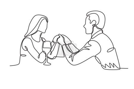 Téléchargez les illustrations : Des amants se tenant la main. Dîner aux chandelles dessin d'une ligne - en licence libre de droit