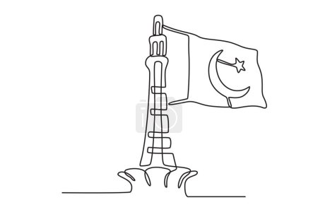 Ilustración de La bandera de Pakistán fue diseñada por Ameer ud Din Khidwai. Pakistán día de una línea de dibujo - Imagen libre de derechos