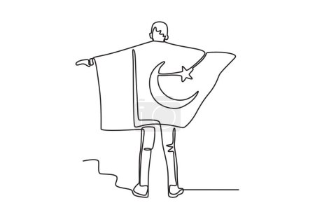 Ilustración de La bandera de Pakistán fue diseñada por Ameer ud Din Khidwai. Pakistán día de una línea de dibujo - Imagen libre de derechos