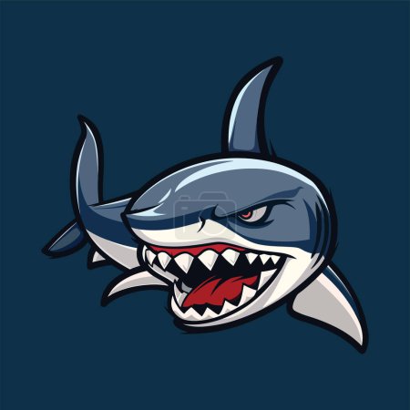 Illustration for Angry shark icon on a blue background - Royalty Free Image