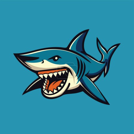 Illustration for Shark icon on a blue background - Royalty Free Image