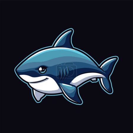 Illustration for Cute shark icon with blue background - Royalty Free Image