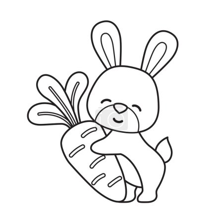 Illustration for Funny Forest animal. Coloring bunny with carrot in cartoon style - Royalty Free Image
