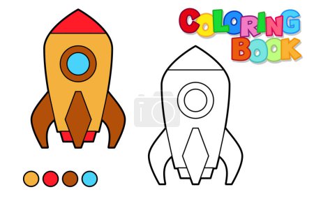 Vector illustration of a rocket ship. Coloring book for children. Simple level