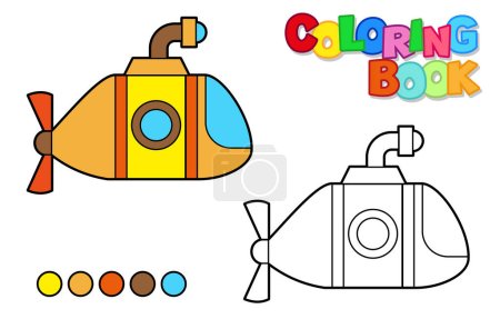 Ilustración vectorial de un submarino. Libro para colorear para niños
