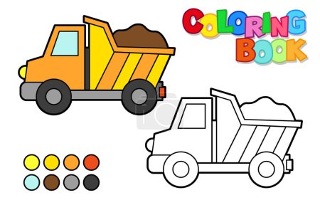 Illustration for Vector illustration of a dump truck. Coloring book for children - Royalty Free Image