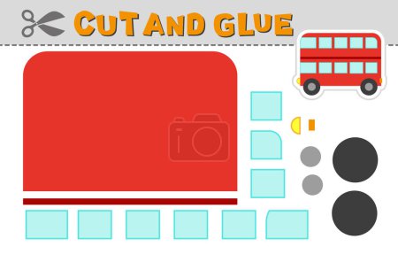 Illustration for Cut and glue. Vector illustration of a double deck bus. Paper game for children activity and education. Simple level - Royalty Free Image