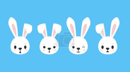 Ilustración de Lindo conejito. Conjunto vectorial de cabezas aisladas en un estilo plano. Liebre, conejo, conejo para el diseño de Pascua - Imagen libre de derechos