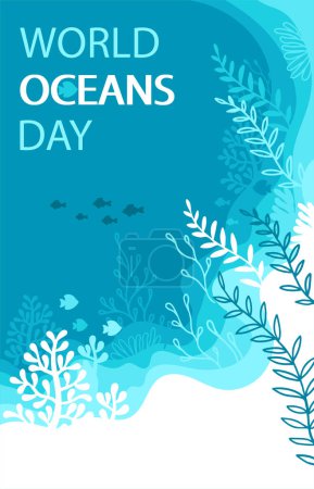 Illustration for Decorative stylized image of a sea turtle and underwater life. World oceans day background design - Royalty Free Image