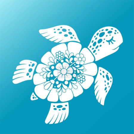Téléchargez les illustrations : Image stylisée décorative d'une tortue de mer. Logo de la Journée mondiale des océans - en licence libre de droit
