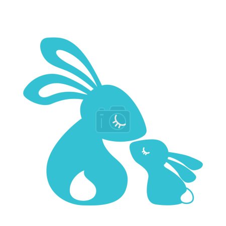 Illustration for Silhouette illustration of a funny family of rabbits. Silhouette of a mother rabbit kissing her baby. Design for Mothers Day, Easter bunny, logo, icon. Beautiful vector file for laser cut - Royalty Free Image